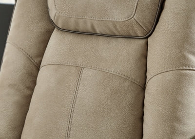 Close-up of the stitching detail on the Next-Gen DuraPella Power Recliner by Ashley Furniture, showcasing its premium fabric and craftsmanship.