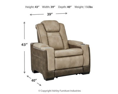 Next-Gen DuraPella Power Recliner by Ashley Furniture, showing plush fabric upholstery and built-in reclining mechanism.