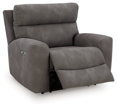 Ashley Furniture Next-Gen DuraPella Power Recliner, open angle view showing plush upholstery and reclining mechanism.