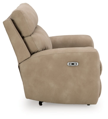 Ashley Furniture Next-Gen DuraPella Power Recliner with plush cushioning and built-in control panel, shown from the side.