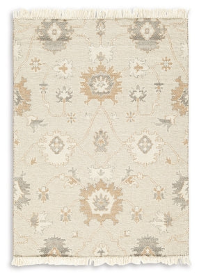 Ashley Furniture Calkin Rug with intricate patterns and warm tones, perfect for adding style to living spaces.
