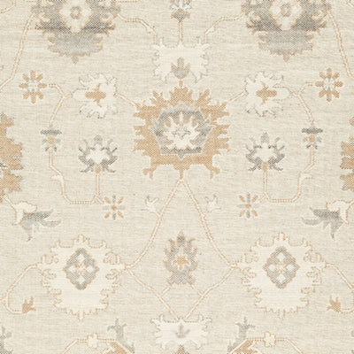 Ashley Furniture Calkin Rug sample showing a textured, neutral-toned fabric swatch with intricate woven pattern.
