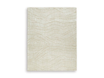Ashley Furniture Jaseena area rug featuring a stylish woven pattern in neutral tones, suitable for living room or bedroom decor.