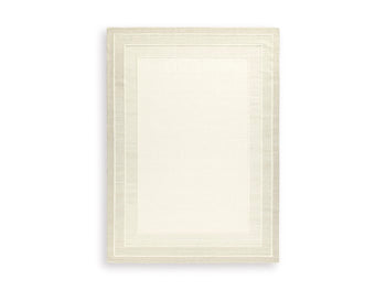 Ashley Furniture Teelgan Rug featuring a textured pattern and neutral tones, perfect for contemporary living room decor.