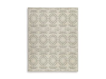Large Maconville Rug by Ashley Furniture, showcasing a soft, plush area rug with intricate patterns in neutral tones.