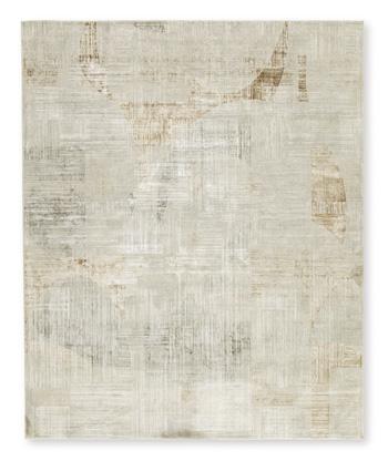 Large Ashley Furniture Truward Rug with intricate patterns in neutral tones, ideal for living rooms or bedrooms.
