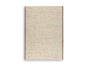 Ashley Furniture Clayman Rug featuring a textured, neutral-toned design suitable for living rooms and bedrooms.