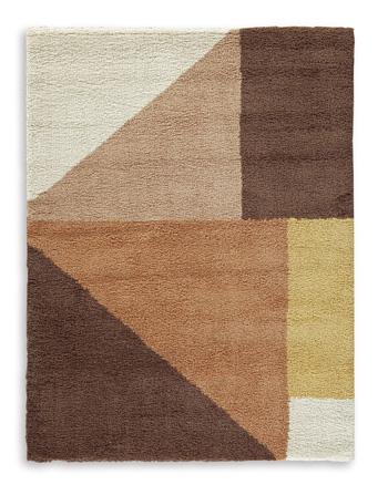 Medium Ashley Furniture Gailmore 5x7 rug with intricate geometric patterns in neutral tones, ideal for living room or bedroom decor.