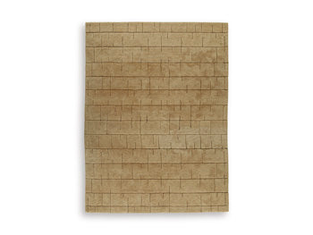 Ashley Furniture Luzmont Rug featuring a modern geometric pattern in neutral tones, perfect for living room or bedroom decor.