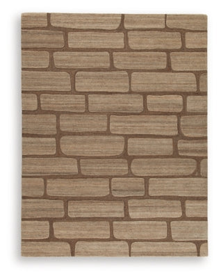 Ashley Furniture Orest Rug with intricate woven pattern in neutral tones, showcasing soft texture and detailed design.
