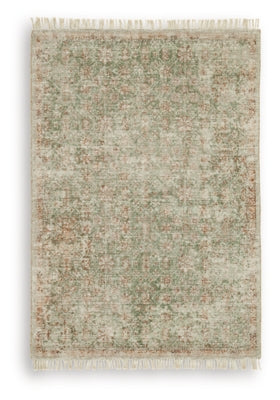 Ashley Furniture Rossbury Rug with intricate patterns in neutral tones, showcasing a plush, comfortable area rug for living spaces.