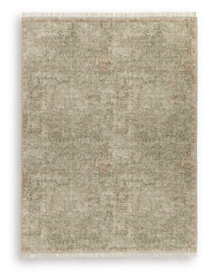 Ashley Furniture Rossbury Rug with intricate woven pattern in neutral tones, showcasing soft textured surface.