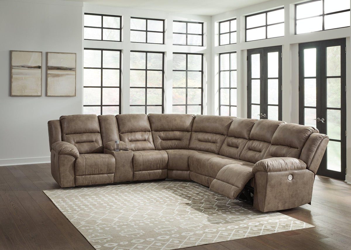 Ashley Furniture Ravenel Power Reclining Sectional with plush cushions and reclining seats in a modern fabric design.