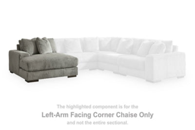 Ashley Furniture Lindyn sectional with chaise, beige fabric upholstery, modern design with plush cushions and wide armrests.