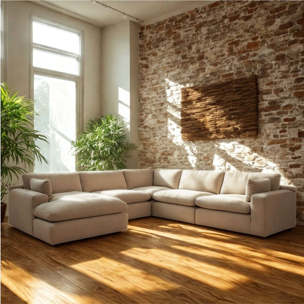 Ashley Furniture Atlas Cloud corner sectional with chaise, 5-piece set, featuring plush fabric and modern design.