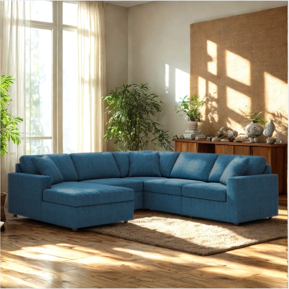 Ashley Furniture Modmax Corner Sectional with Left Chaise, 5-piece living room sectional with plush upholstery and modern design.