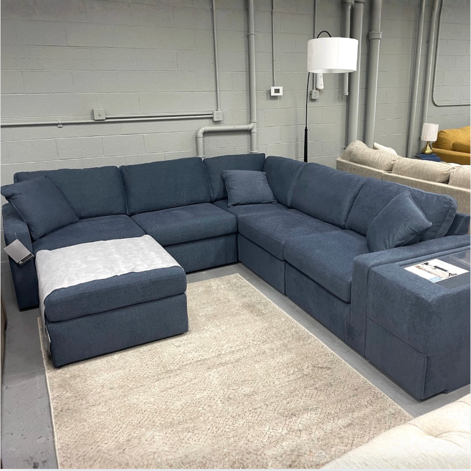 Ashley Furniture Modmax corner sectional with chaise, oyster color, 5-piece set, featuring a spacious L-shaped design and plush cushions.