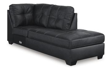 Ashley Furniture Barlin Mills sectional with chaise, showcasing a comfortable fabric sofa with a spacious chaise lounge.