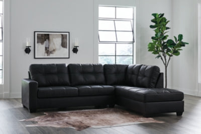 Ashley Furniture Barlin Mills sectional with chaise, featuring plush fabric upholstery and modern design for Living Room comfort.