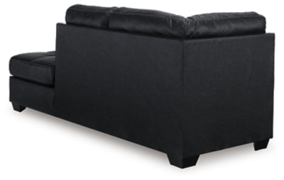Ashley Furniture Barlin Mills sectional with chaise, showing the back view of the plush fabric sofa with extended chaise lounge.
