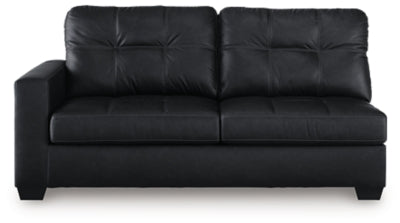 Ashley Furniture Barlin Mills sectional with chaise, showing plush fabric upholstery and modern design from a head-on view.