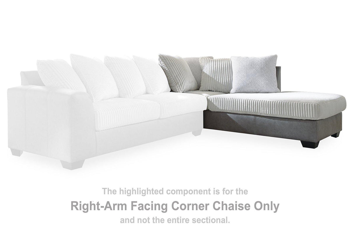 Ashley Furniture Clairette sectional with chaise showing plush fabric, modern design, and spacious seating arrangement.