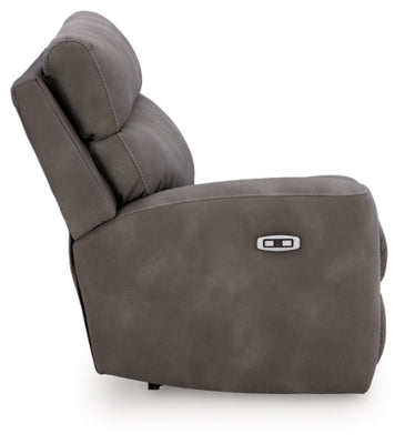 Ashley Furniture Next-Gen DuraPella Power Reclining Sectional with plush cushions and modern design, shown from the side view.
