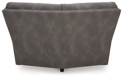 Ashley Furniture Next-Gen DuraPella power reclining sectional with plush fabric and multiple seating options, viewed from the back.