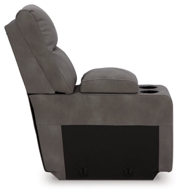 Ashley Furniture Next-Gen DuraPella power reclining sectional with plush cushions and modern design, shown from the side.