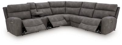 Open view of Ashley Furniture Next-Gen DuraPella power reclining sectional with plush cushions and modern design.