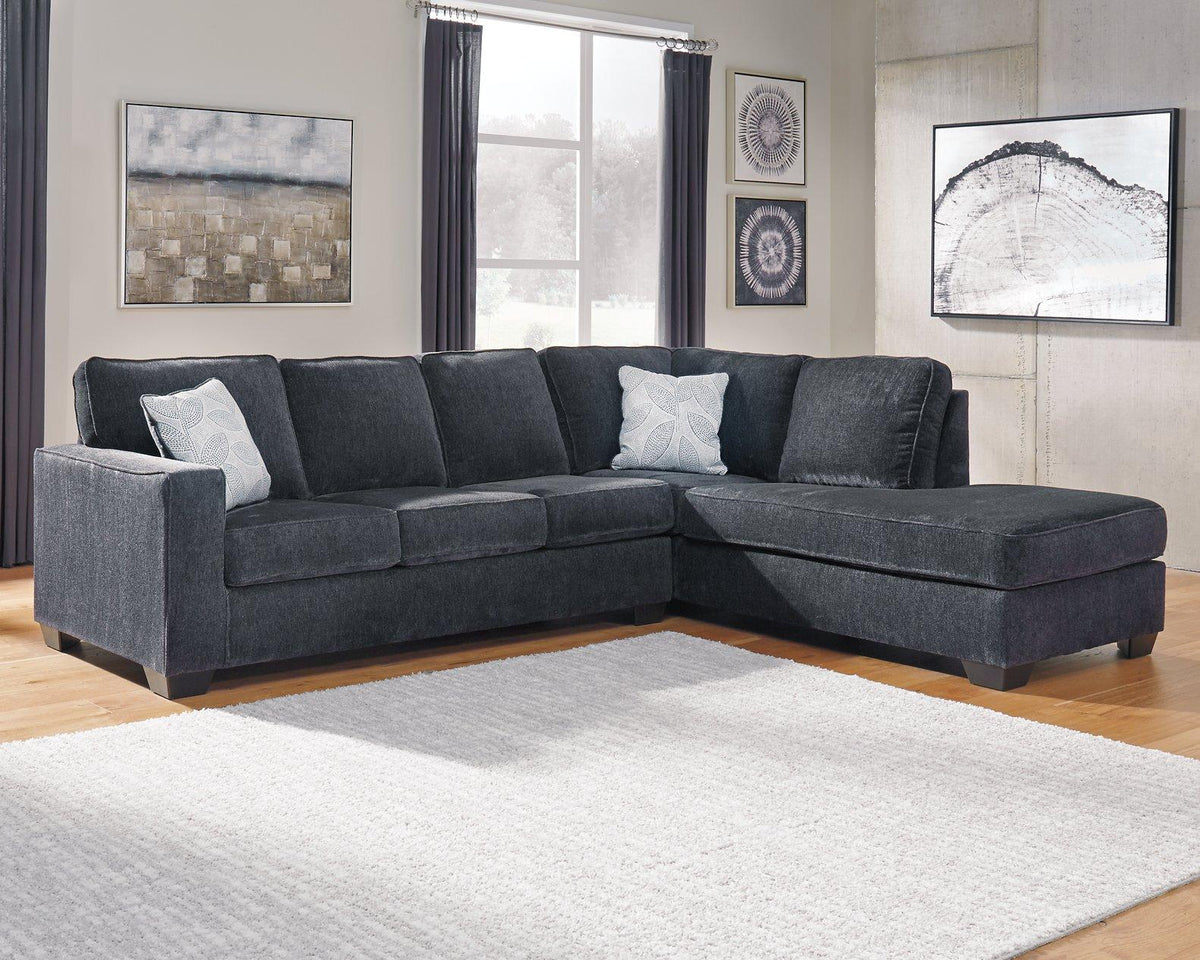 Ashley Furniture Altari sectional with chaise showing plush fabric, modern design, and spacious seating arrangement.