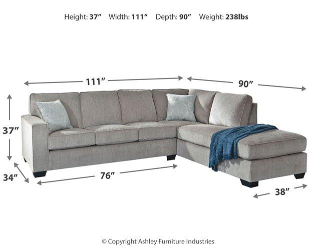 Ashley Furniture Altari sectional with chaise showcasing plush upholstery and modern design in a stylish living room setting.