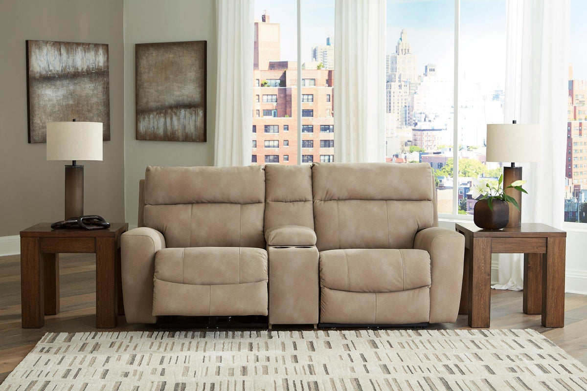 Ashley Furniture Next-Gen DuraPella power reclining sectional loveseat with console, featuring plush cushions and modern design.