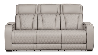 Boyington Power Reclining Sofa by Ashley Furniture, showing plush fabric upholstery and reclining feature in a living room setting.