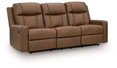 Ashley Furniture Mackmenville reclining sofa in a closed position, featuring plush cushions and a dark fabric upholstery.