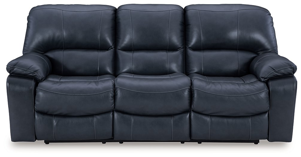 Ashley Furniture Leesworth power reclining sofa showing plush cushions, reclining mechanism, and contemporary design in a living room setting.