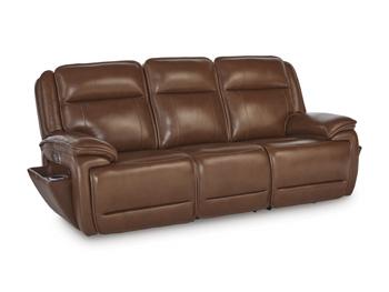 Ashley Furniture Healy Pier Power Reclining Sofa with plush cushions and reclining features, in a neutral fabric.