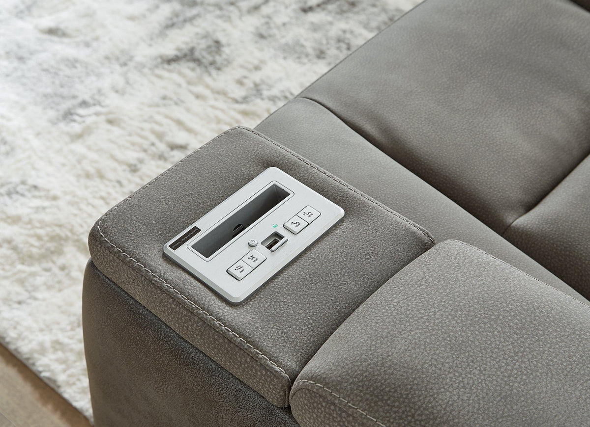 Ashley Furniture Next-Gen DuraPella Power Reclining Sofa with plush cushions and reclining seats in a modern living room setting