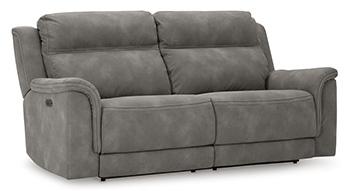 Ashley Furniture Next-Gen DuraPella power reclining sofa with plush cushions and modern design, shown in a living room setting.