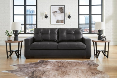 Ashley Furniture Barlin Mills sofa with plush cushions and neutral fabric upholstery, shown in a stylish living room setting.