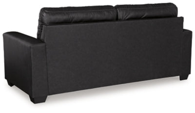Ashley Furniture Barlin Mills sofa with plush fabric, featuring a sleek back design and comfortable seating.