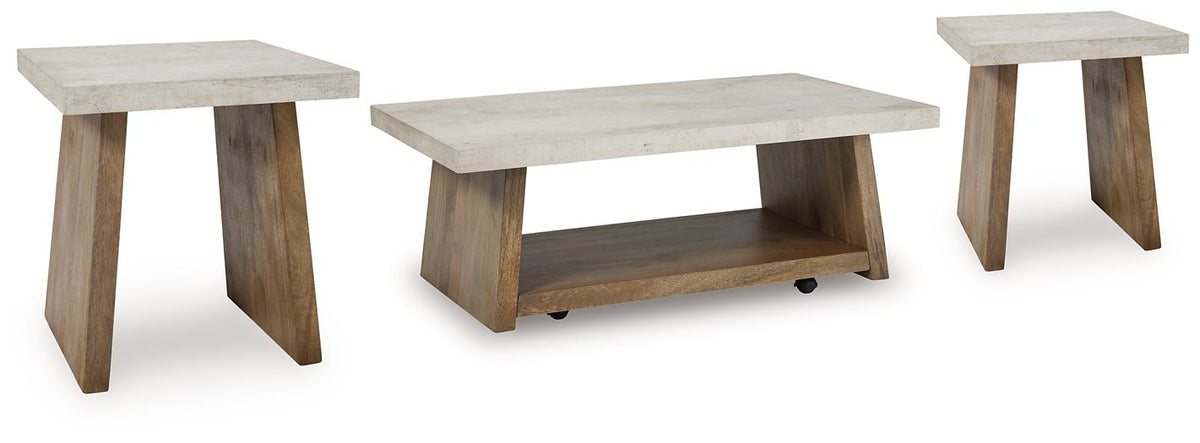 Ashley Furniture Brendalhouse stationary occasional table set with two round wood tables featuring sleek dark finish and modern design.