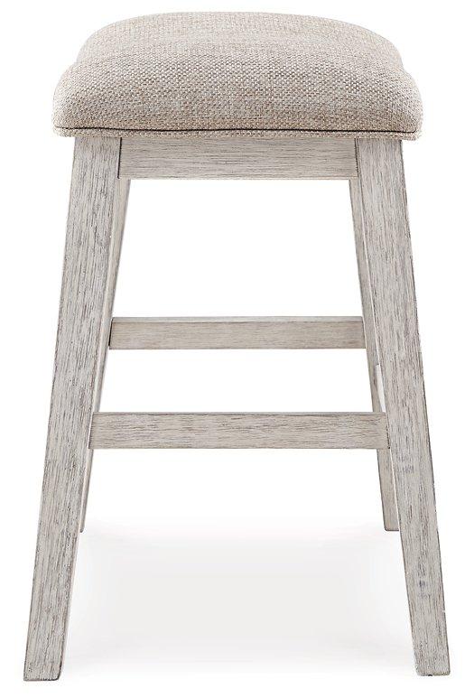 Ashley Furniture Skempton counter height bar stool with wooden legs and a cushioned seat, ideal for kitchen or bar areas.