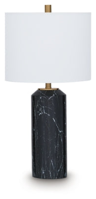 Hanzila Ashley Furniture table lamp with a sleek base and fabric shade, perfect for modern living room or bedside lighting.
