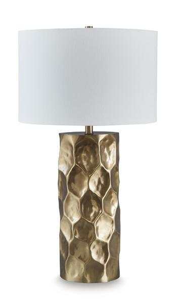 Marshawn Ashley Furniture table lamp with a sleek base and fabric shade, ideal for living room or bedside decor.