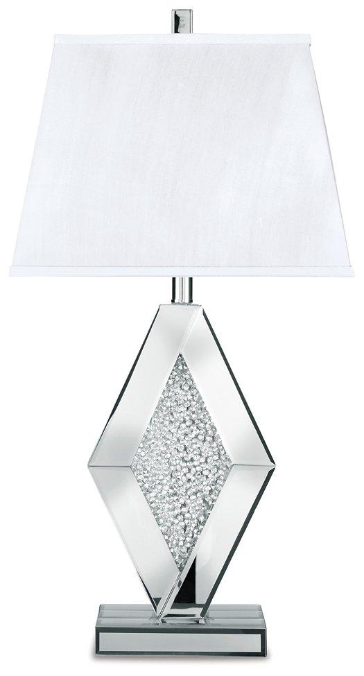 Prunella table lamp by Ashley Furniture featuring a sleek base and fabric shade, ideal for modern home décor.
