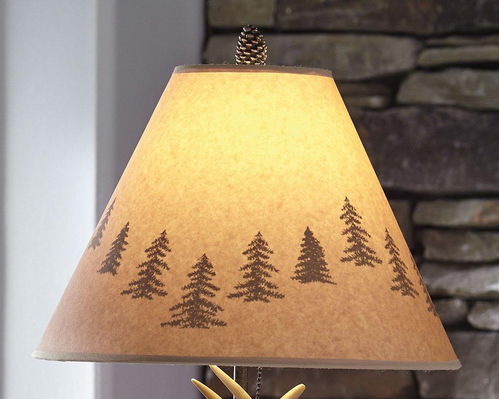 Pair of Ashley Furniture Derek Table Lamps with beige fabric shades and dark wood bases, perfect for bedside or living room decor.