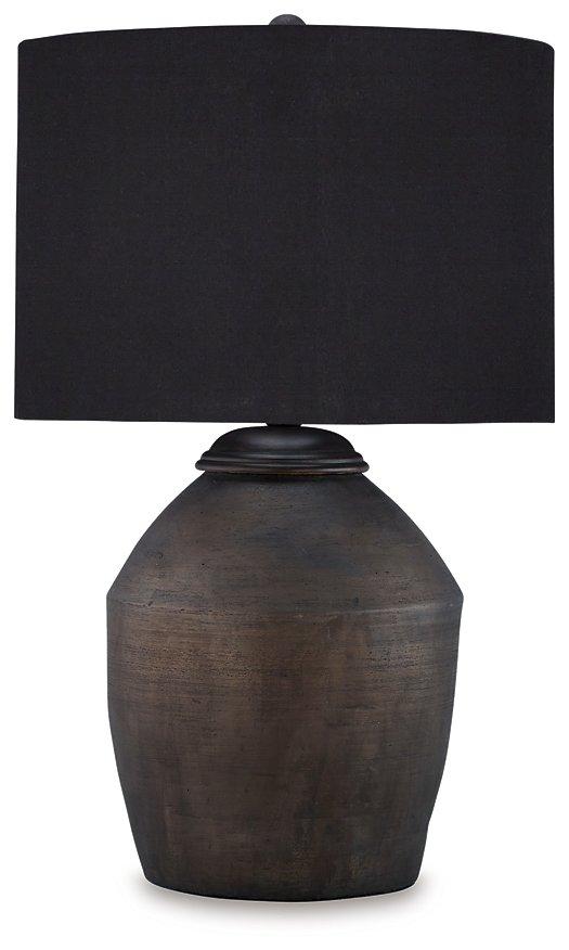 Ashley Furniture Naareman Lamp Set featuring two elegant table lamps with fabric shades and decorative bases.