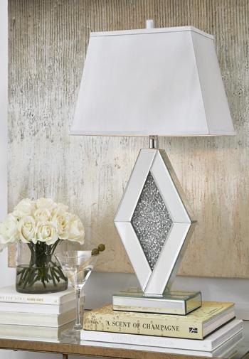 Ashley Furniture Prunella Lamp Set featuring two elegant table lamps with fabric shades and decorative bases.