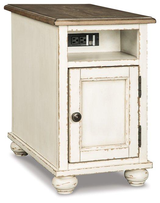 Ashley Furniture Realyn End Table Set showing two wooden tables with clean lines and a natural finish.